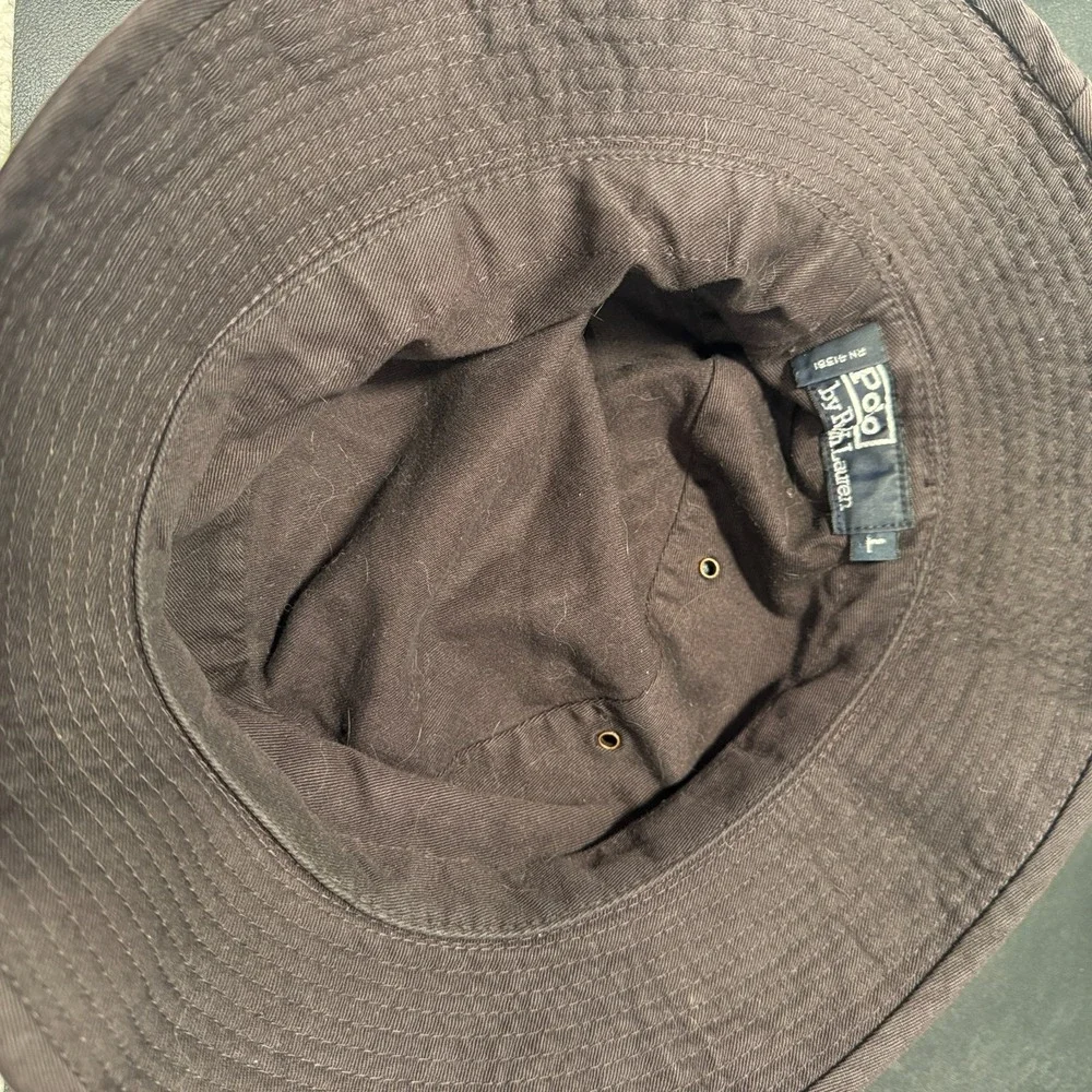 Polo Ralph Lauren Bucket Hat Cap Large Brown Yellow Pony Embroidered Y2K USA VTG